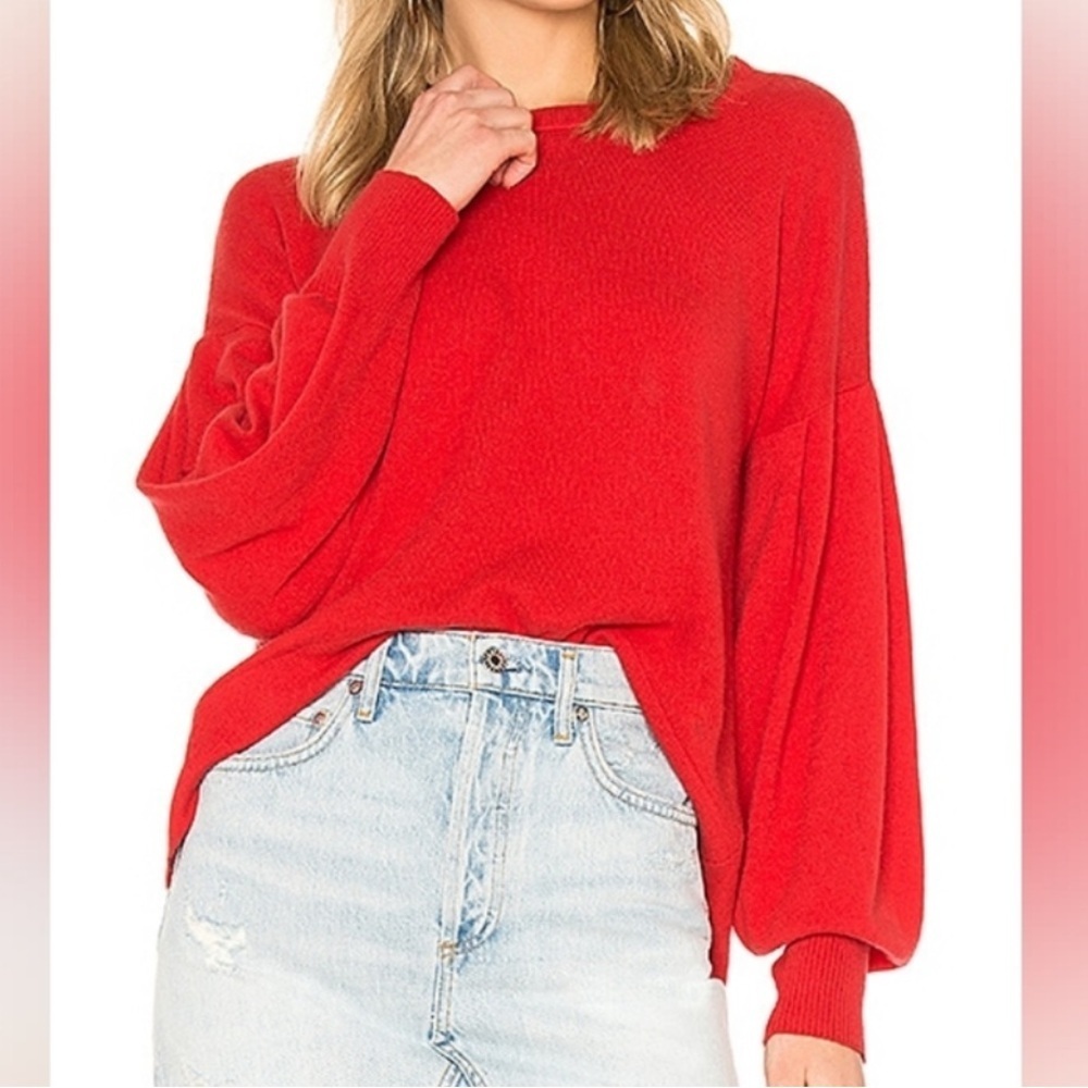 Vince Pleated Sleeve Cashmere Crew in Poppy - Picture 11 of 11